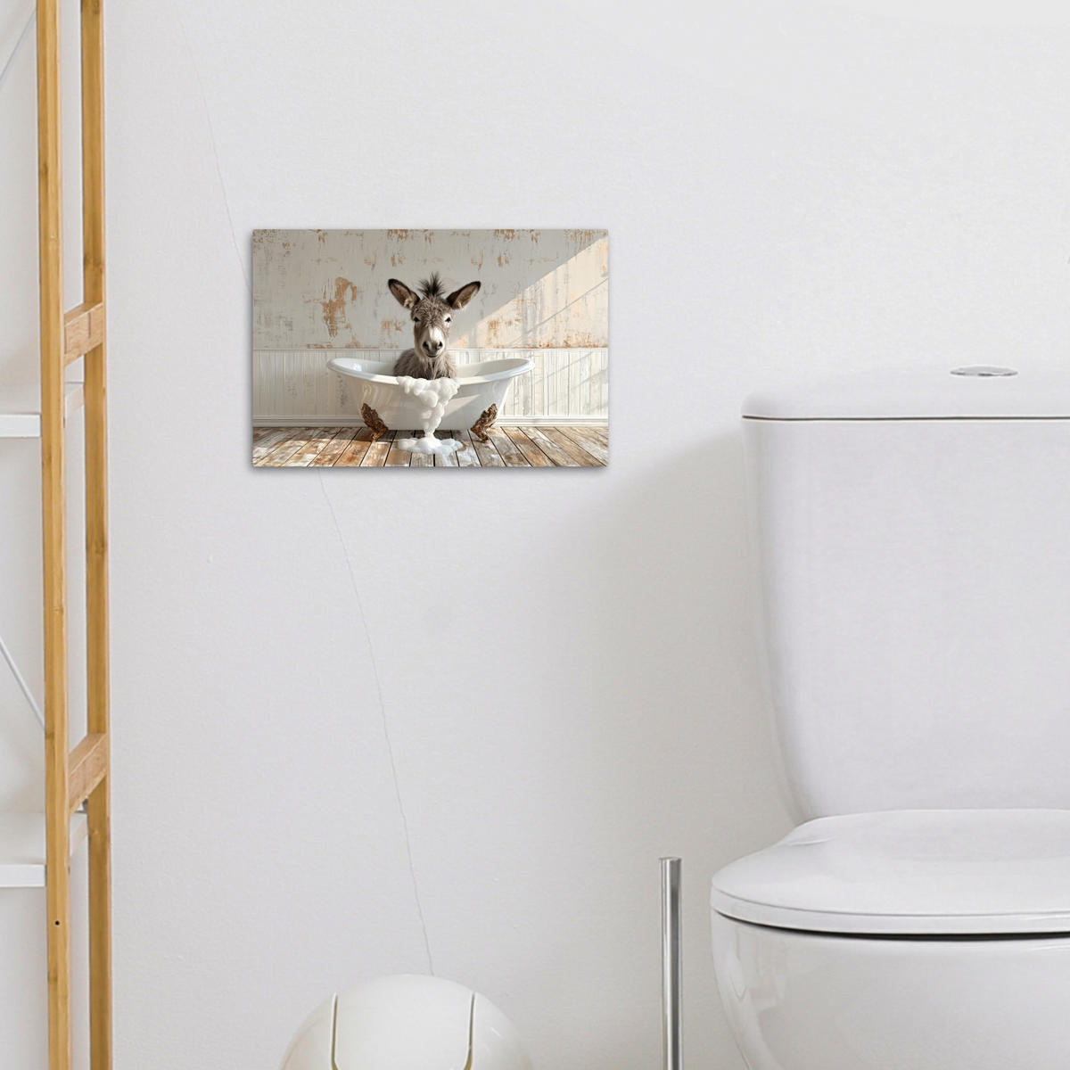 LEINWANDBILD Esel - Tiere - Badewanne - Schaumstoff 30x20 cm - Weiß, Textil (30/20cm) - MuchoWow