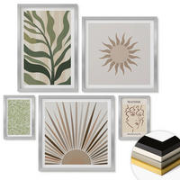 WANDBILDER 5er Set - 50x50 cm & 20x30 cm & 40x60 cm Silberner Rahmen - Abstrakte Pflanzenmuster - Silberfarben, Kunststoff (40/60cm) - ArtPrintCave