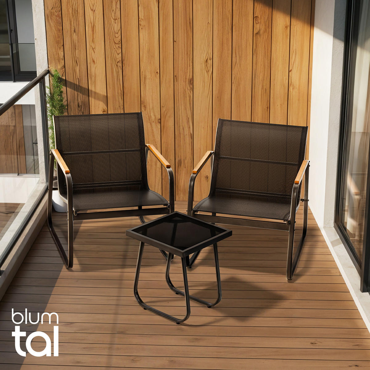 GARTENMÖBEL 3er Set, 2 Sessel und 1 Tisch, Anthrazit - Anthrazit, Metall - Blumtal