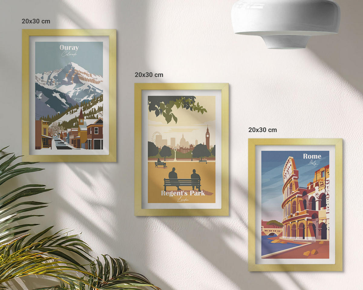 BILDER SET 3er Set - 20x30 cm Goldrahmen - Ouray Mountains London Coliseum - Goldfarben, Kunststoff (20/30cm) - TULUP