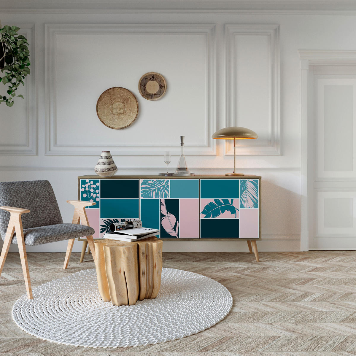 SIDEBOARD COMBINATION OF SHAPES, Graue Oberfläche, 164,5x42x72,5 cm, 3 Türen - Schwarz/Grau, Holzwerkstoff/Metall (164.5/72.5/42cm) - SpaceRebels