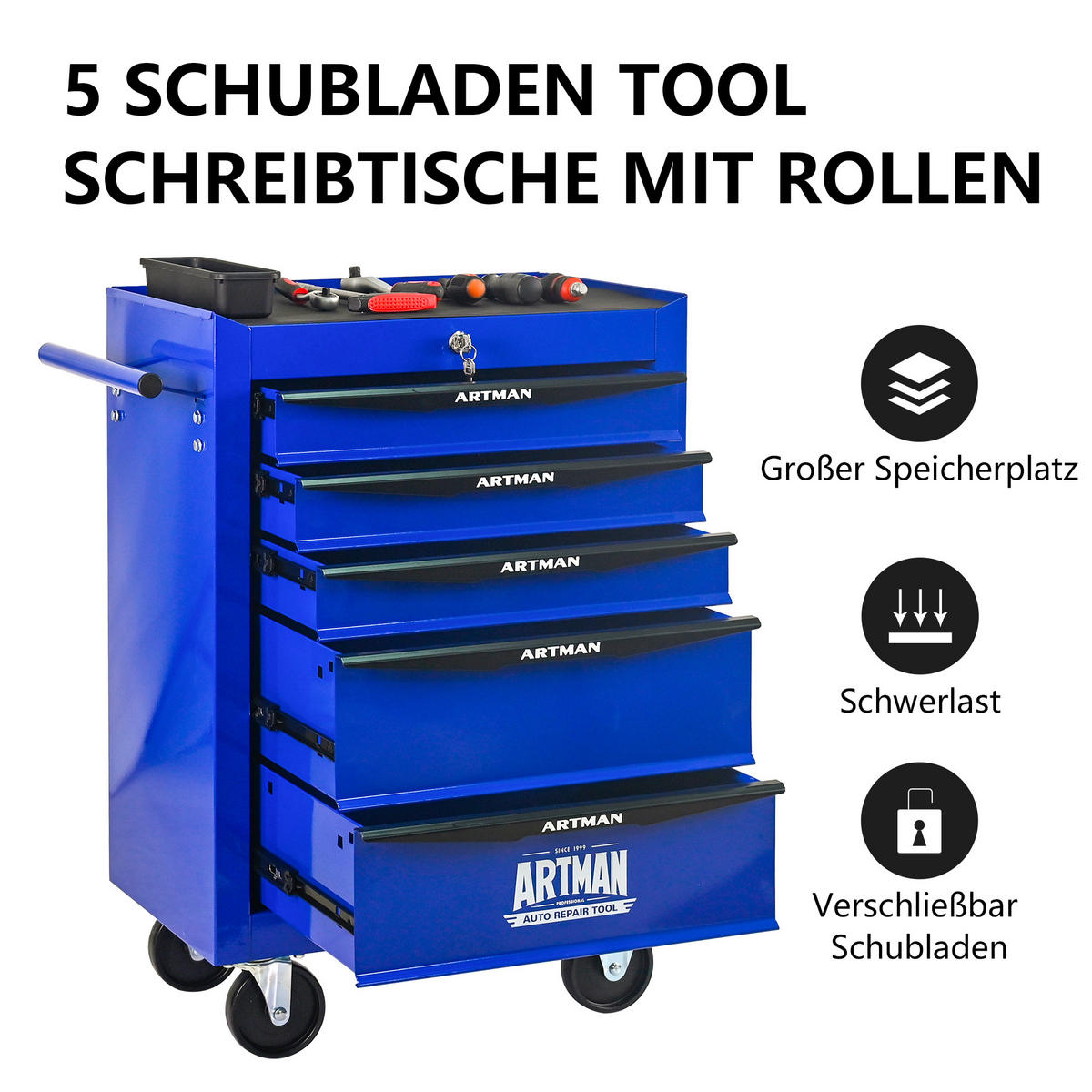 KOMBINATIONSKOFFER – 5 Schubladen, 508 mm (20 Zoll), mit 5 Schubladen; Farbgebung in Schwarz und Blau. - Multicolor, Metall (33/77.5/60cm) - DCA