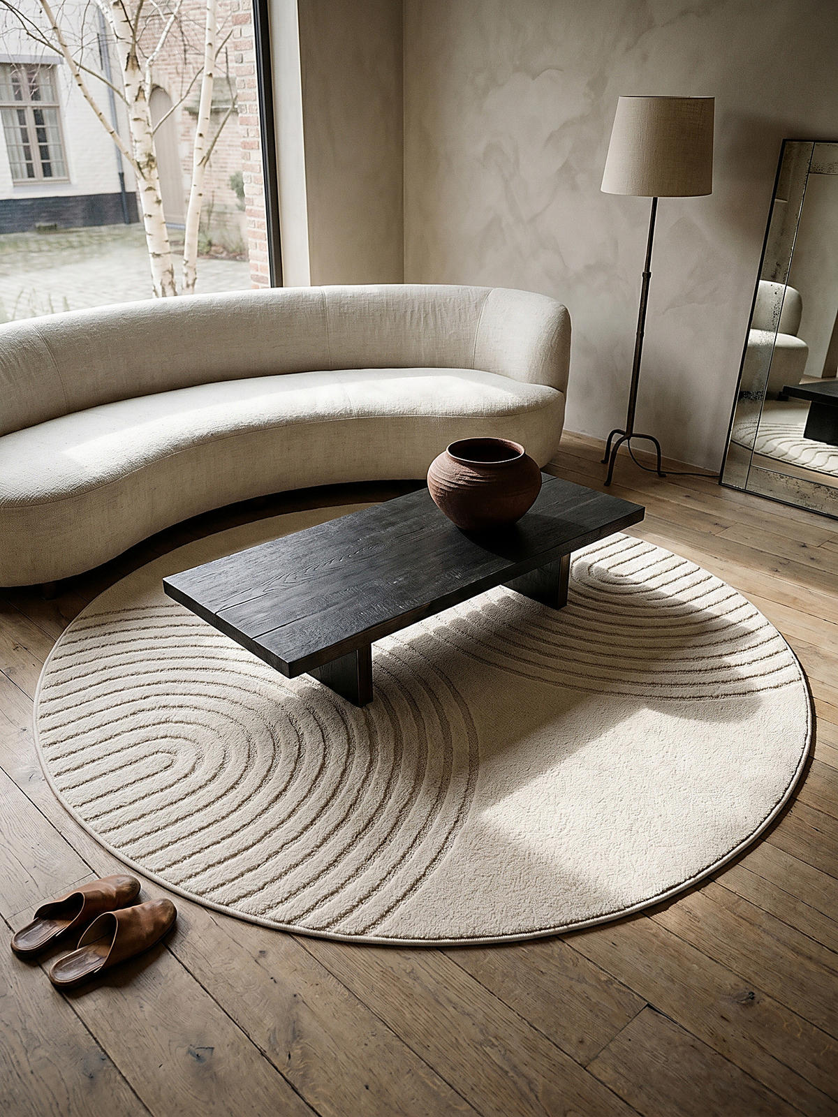 RUNDTEPPICH Geometrisch MUOTA Polypropylen Creme 120 x 120 cm - Beige, Textil (120/120cm) - KADIMA DESIGN