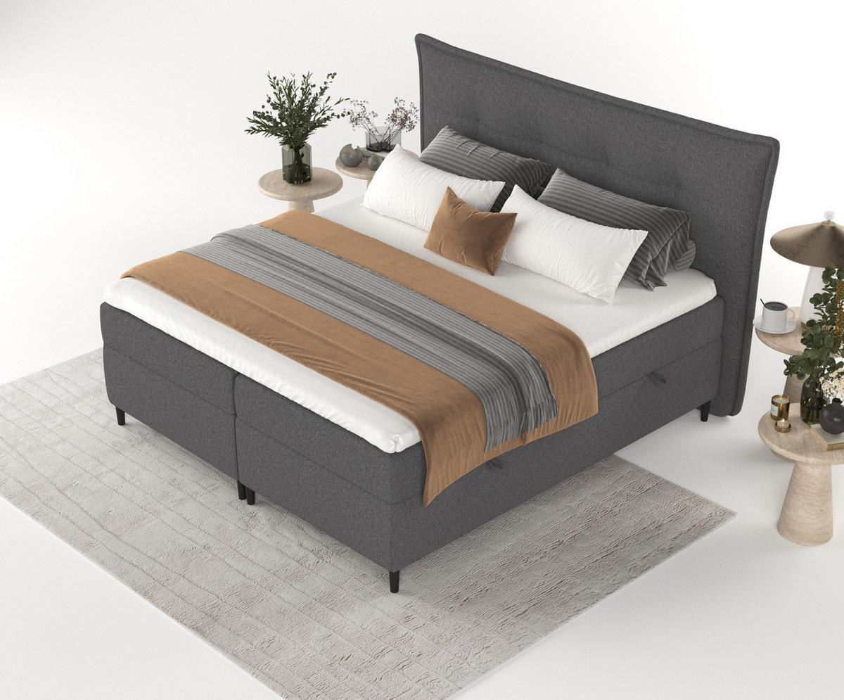 BOXBETT Las Palmas 200/200 cm Anthrazit im Megan Stoff - Anthrazit/Schwarz, Holz/Holzwerkstoff (200/200cm) - AltaBeds