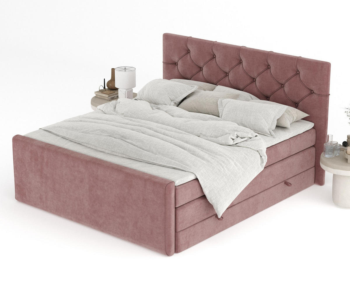 BOXSPRINGBETT Hugo Rosa 160/200 cm - Schwarz/Rosa, Holz/Holzwerkstoff (160/200cm) - Maison de Reve