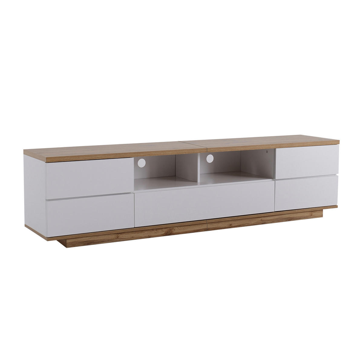 LOWBOARD 180/46/38 cm in Weiß und Holzoptik mit 5 Türen und offenen Fächern - Weiß, Holzwerkstoff (180/46/38cm) - Flora Grace
