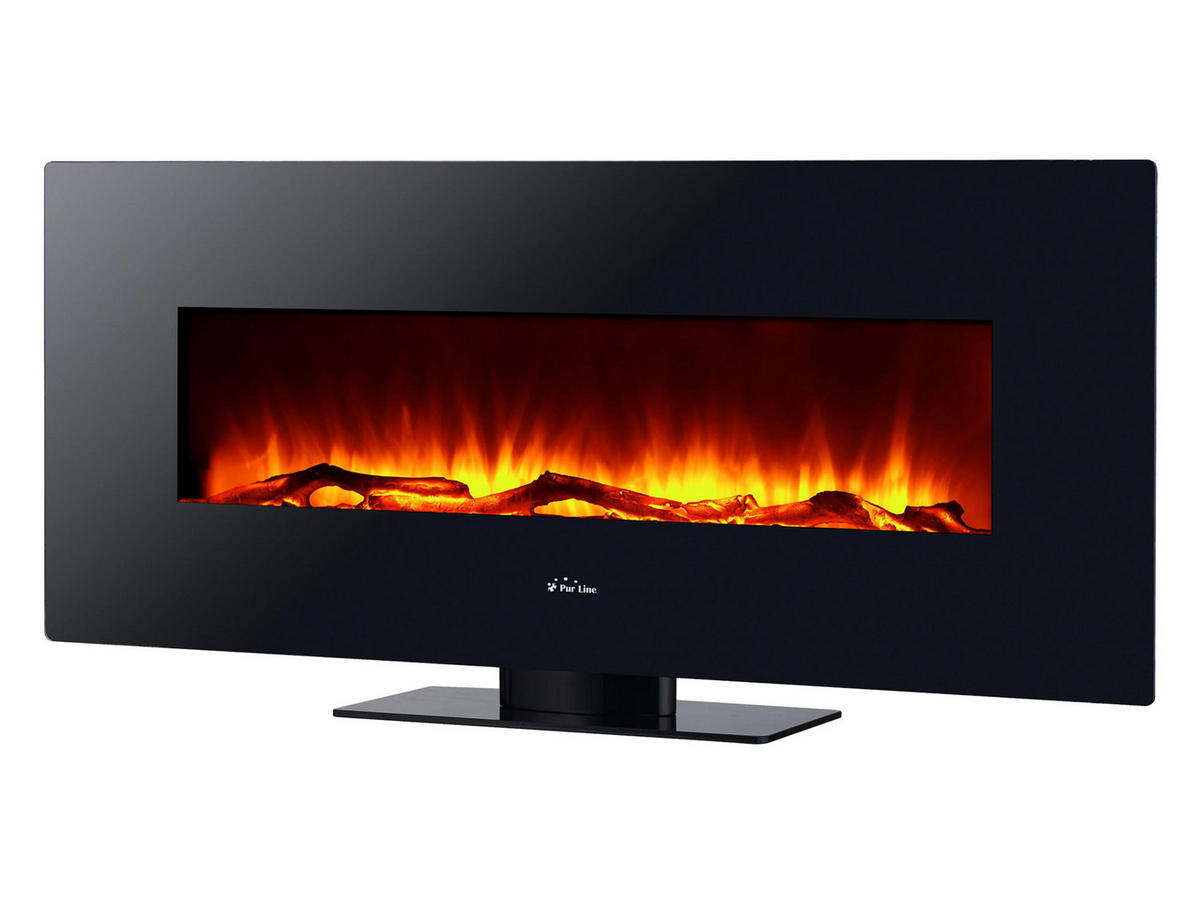 ELEKTROKAMIN Schwarz Wandmodell mit Heizung 1600 W - Schwarz, Glas (128/63/13cm) - Purline