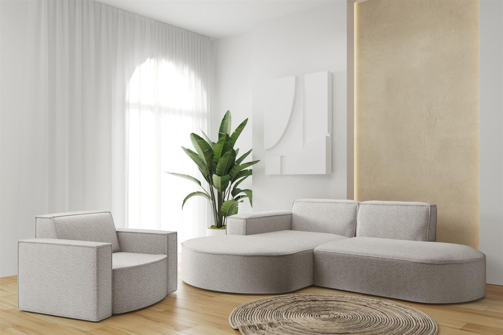 SOFASET Palma Ecksofa Sessel Ascot - Perlmutt, Holzwerkstoff/Textil (236/78/165cm) - Fun Möbel