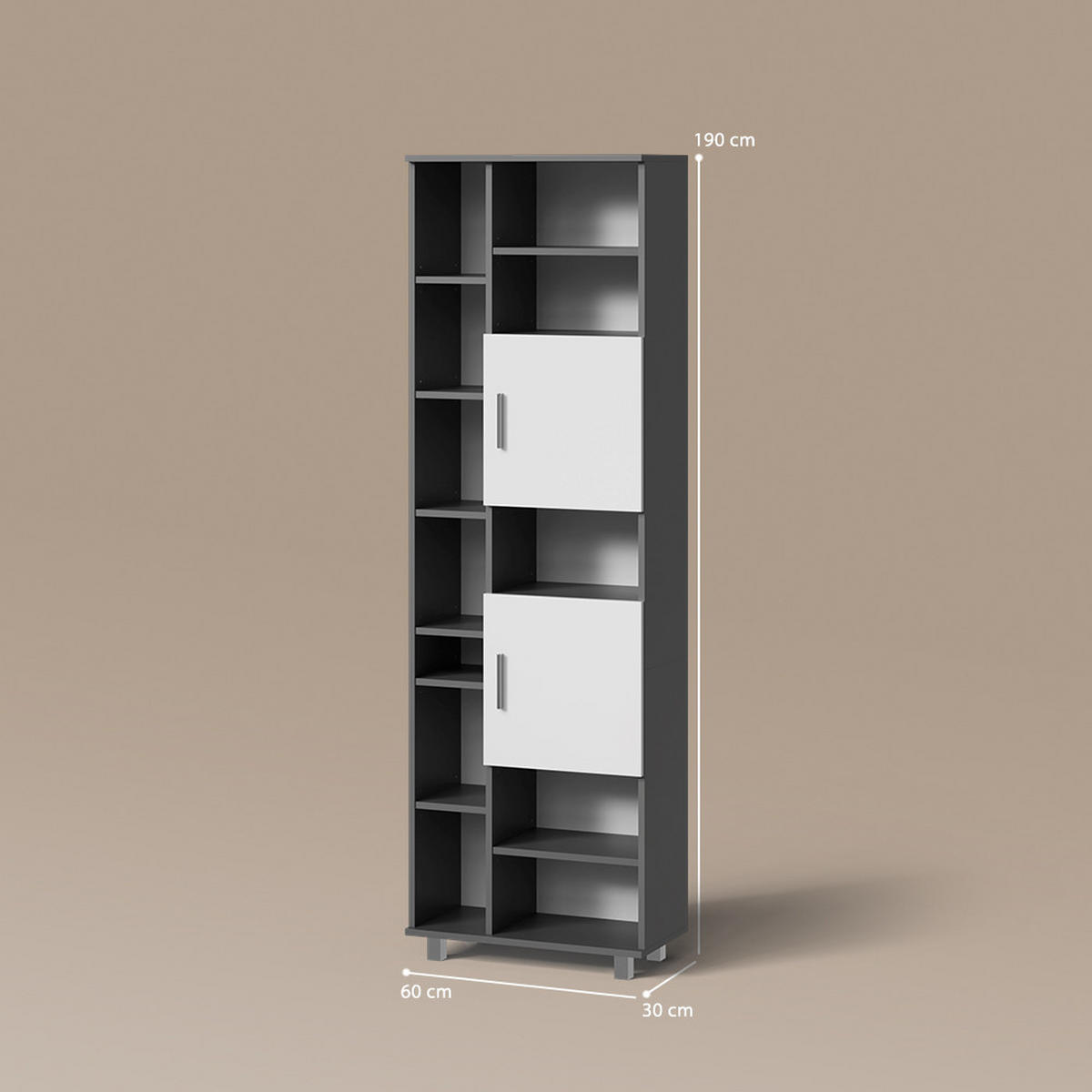 BADSCHRANK Eisak Anthrazit/Weiß 60 x 190 cm - Anthrazit/Grau, Holzwerkstoff (60/190/30cm) - Livinity®