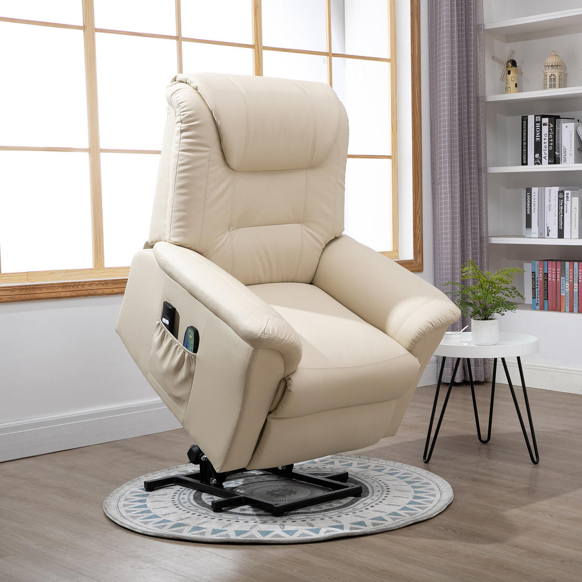 FERNSEHSESSEL mit Aufstehhilfe, Cremeweiß - Creme, Kunststoff (95/106/93cm) - HOMCOM