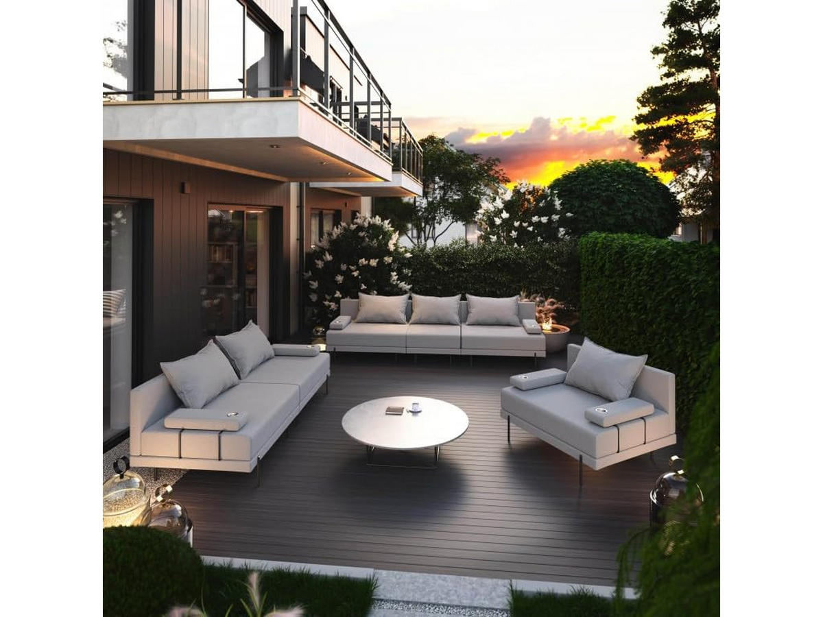 GARTENMÖBEL Set BAHAMA - 6 Personen - Wetterfeste Balkonmöbel & Terrassenmöbel Außen - Moderne Lounge Möbel für Garten - Terrasse - Grau - Grau, Kunststoff - Trada