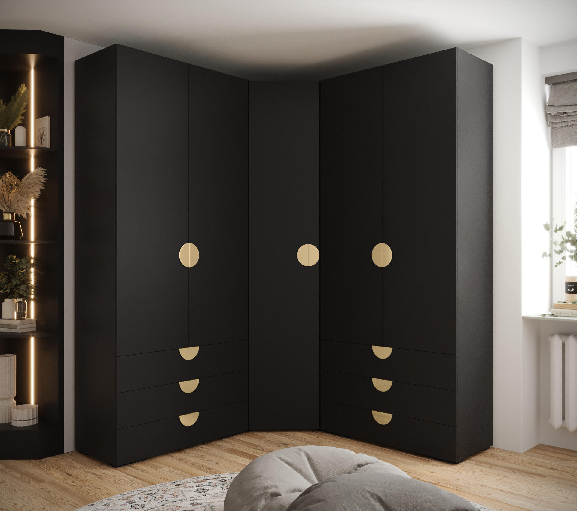 GARDEROBEN-SET 236,7/181,7/47 - Goldfarben/Schwarz, Holz/Kunststoff (181.7/236.7/47cm) - Abiks Möbel