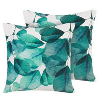 GARTENKISSEN 2er-Set Blättermotiv türkis/blau/weiß 45/45 cm Trebbo - Blau, Textil (45/45cm) - Beliani