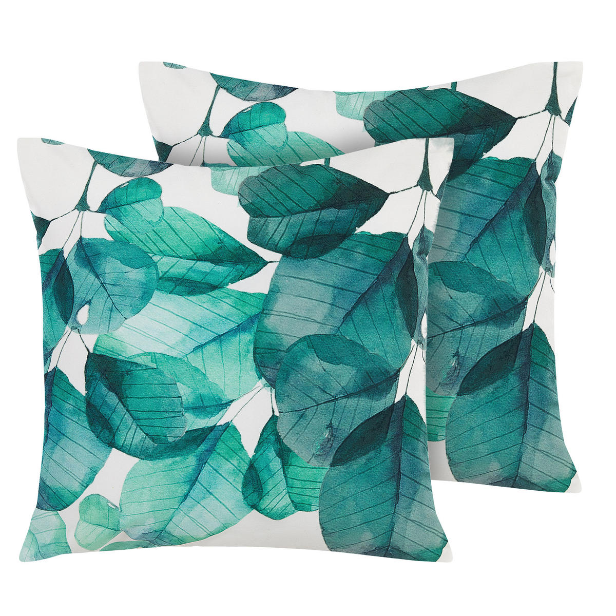 GARTENKISSEN 2er-Set Blättermotiv türkis/blau/weiß 45/45 cm Trebbo - Blau, Textil (45/45cm) - Beliani