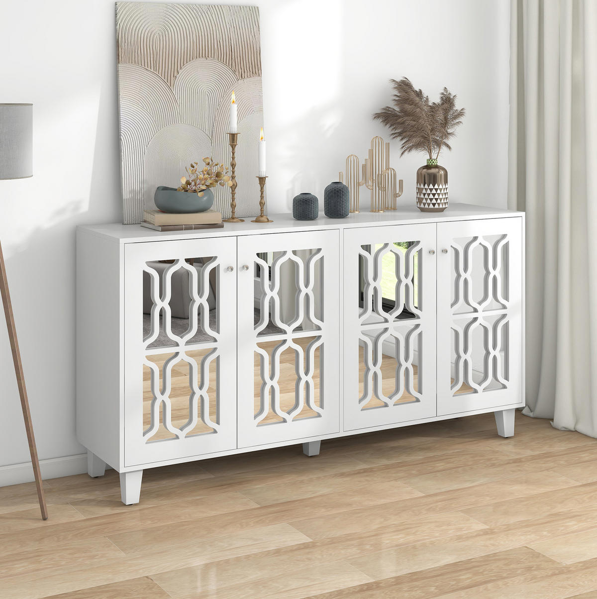 ANRICHTE mit 4 Türen 160 x 40 x 84 cm Weiß MDF - Weiß, Holzwerkstoff (160/84/40cm) - Meubliv