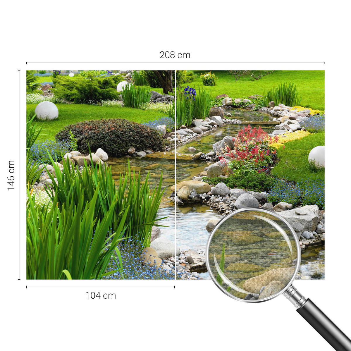 FOTOTAPETE 208x146 cm - Idyllischer Garten - Grün, Textil (208/146cm) - Wallfluent