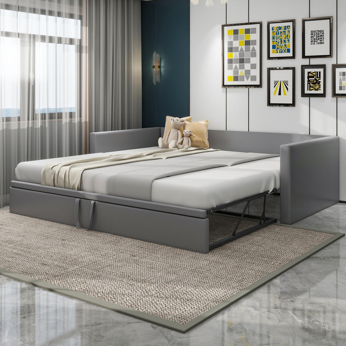 POLSTERBETT 90/180x200 cm Samt grau - Grau, Textil (180/200cm) - LEBENLANG