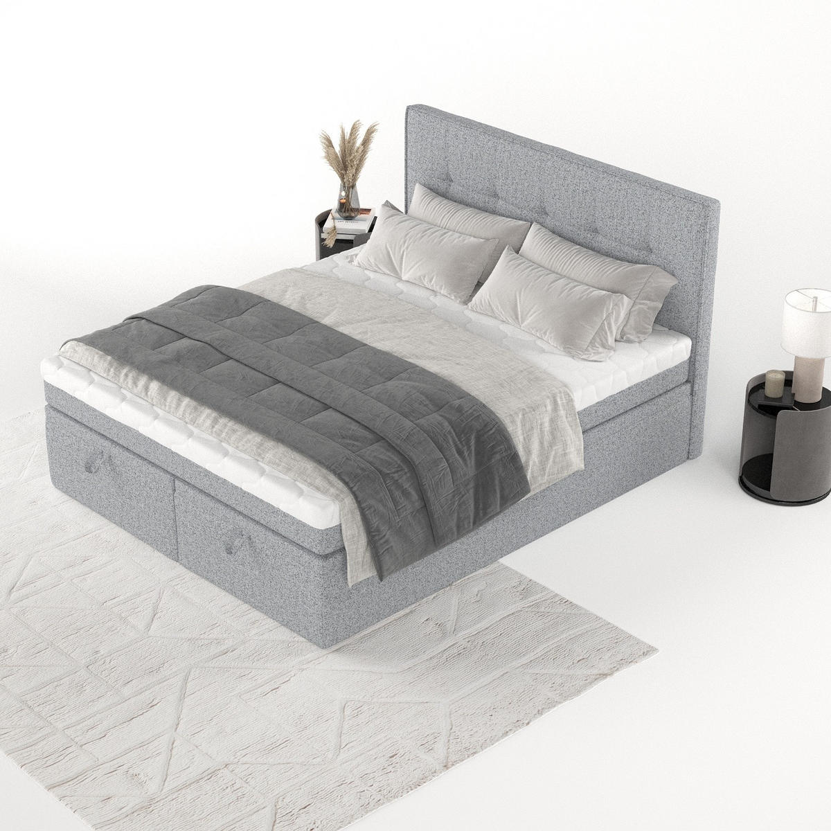 BOXBETT Arivo 200/200 cm Grau im Riva Stoff - Schwarz/Grau, Holz/Holzwerkstoff (200/200cm) - AltaBeds