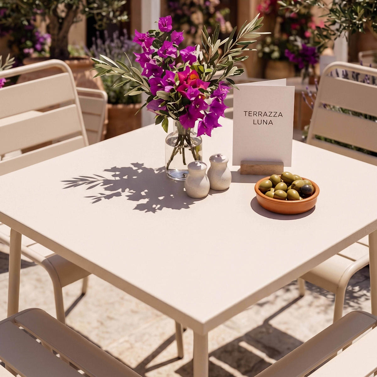 GARTENSET 3-tlg, Elfenbeinfarbe - Beige, Metall - Oviala