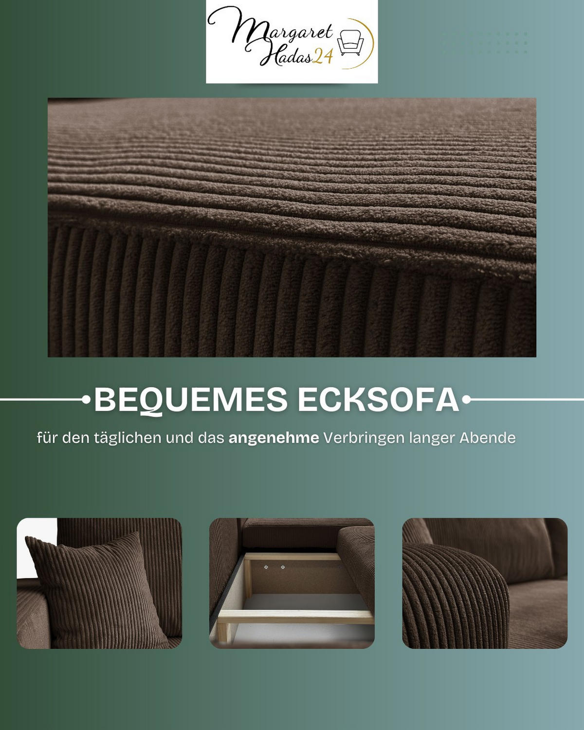 ECKSOFA Sofia in L-Form 277 x 143 cm Schlaffunktion Bettkasten Couch Cord universale Seite, braun - Braun, Kunststoff (143/83/277cm) - Margaret Hadas24