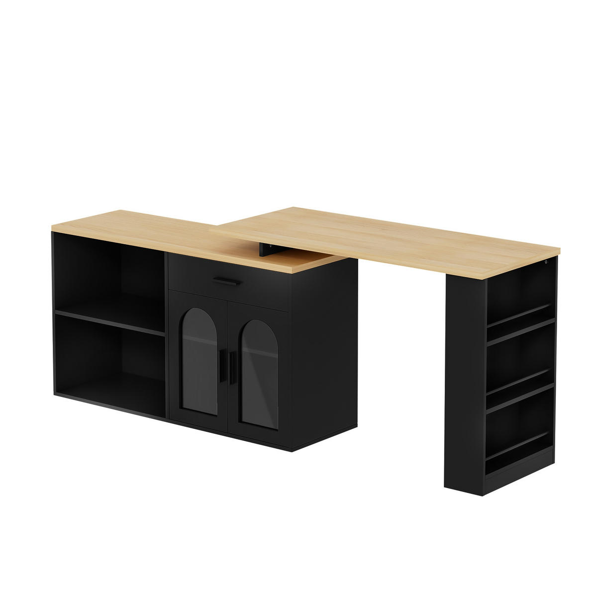 KÜCHENINSEL 136/50/78 cm Schwarz mit 360° Drehtisch, 1 Schubladen und Stauraumschrank - Schwarz, Holz (50/78/136cm) - Oxeza