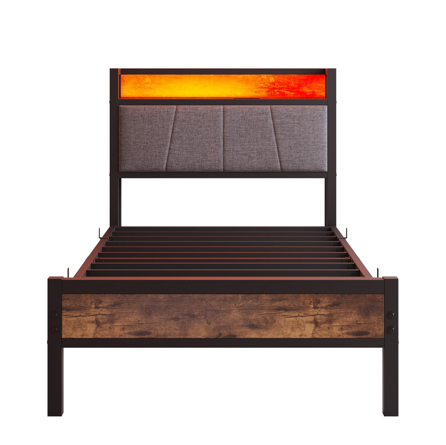 METALLBETT 90x200 cm LED USB Stauraum - Schwarz, Holzwerkstoff (90/200cm) - LEBENLANG