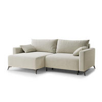 ECKSOFA MIT SCHLAFFUNKTION Leon Creme Chenille-Stoff - Creme/Schwarz, Holz/Holzwerkstoff (148/239cm) - Maison de Reve