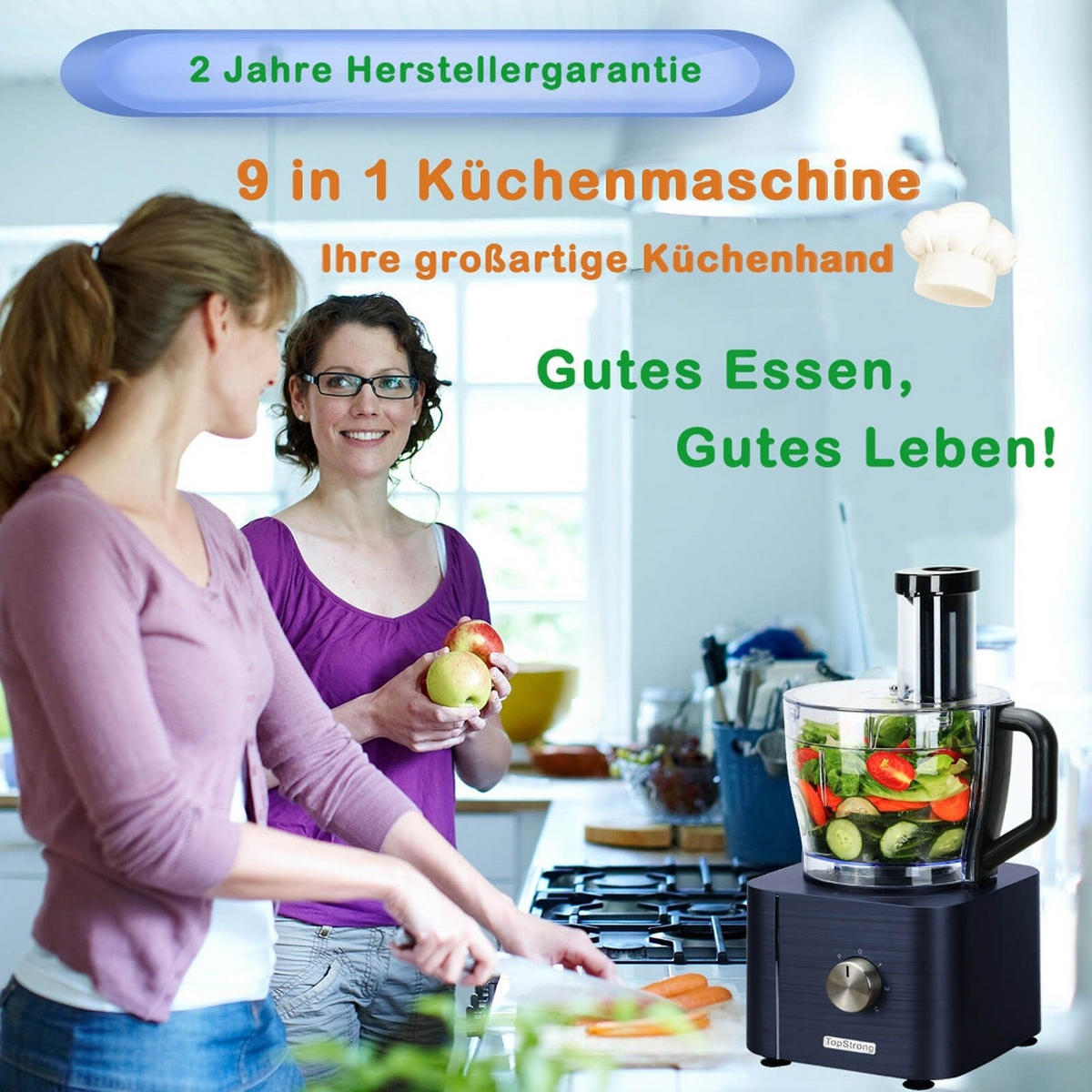 KÜCHENMASCHINE Multifunktions-1100W ZUM KNETEN UND HACKEN, Edelstahl, Für Die Küche, 40,7/27,2/40,7 cm - Blau, Metall (27.2/40.71/40.71cm) - Rolipo
