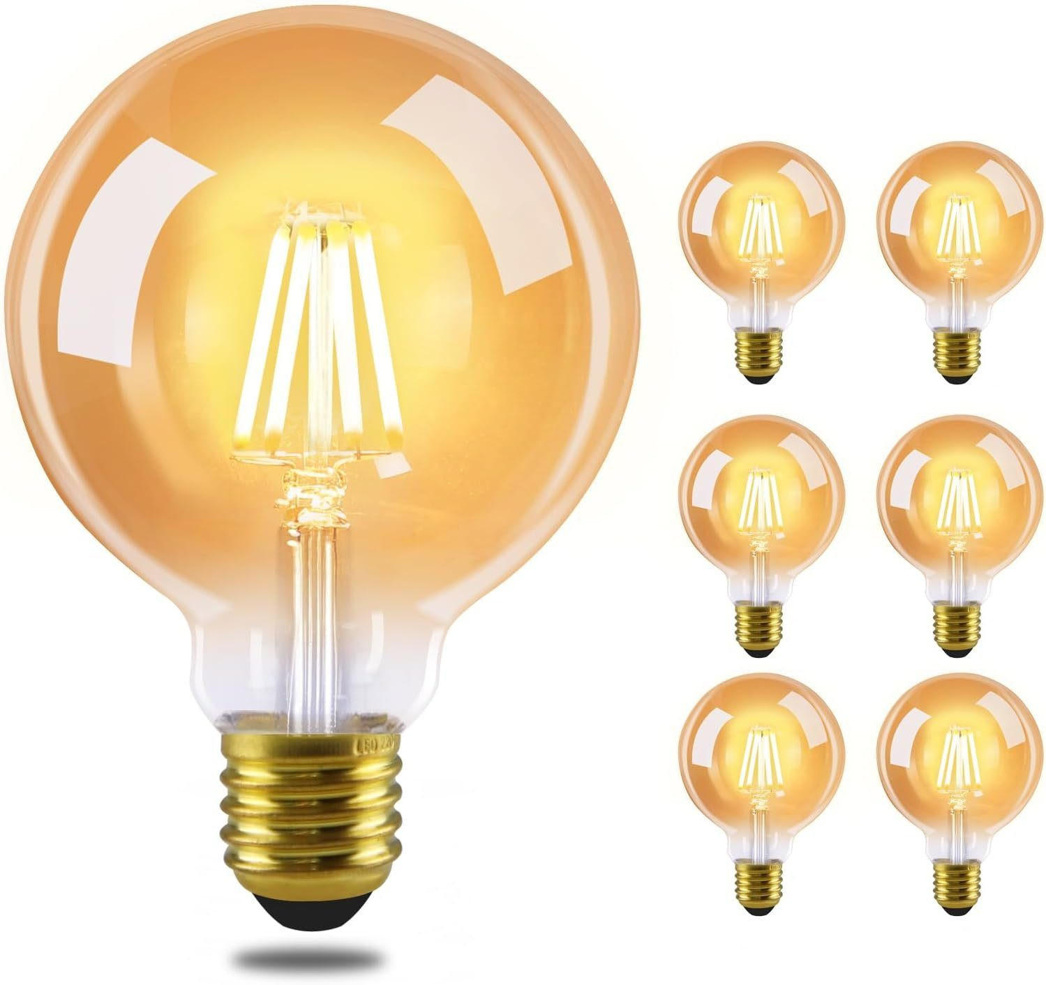 LED žárovky E27 4W (sada 6 ks) - průhledná, sklo (9.5/14cm) - Nettlife