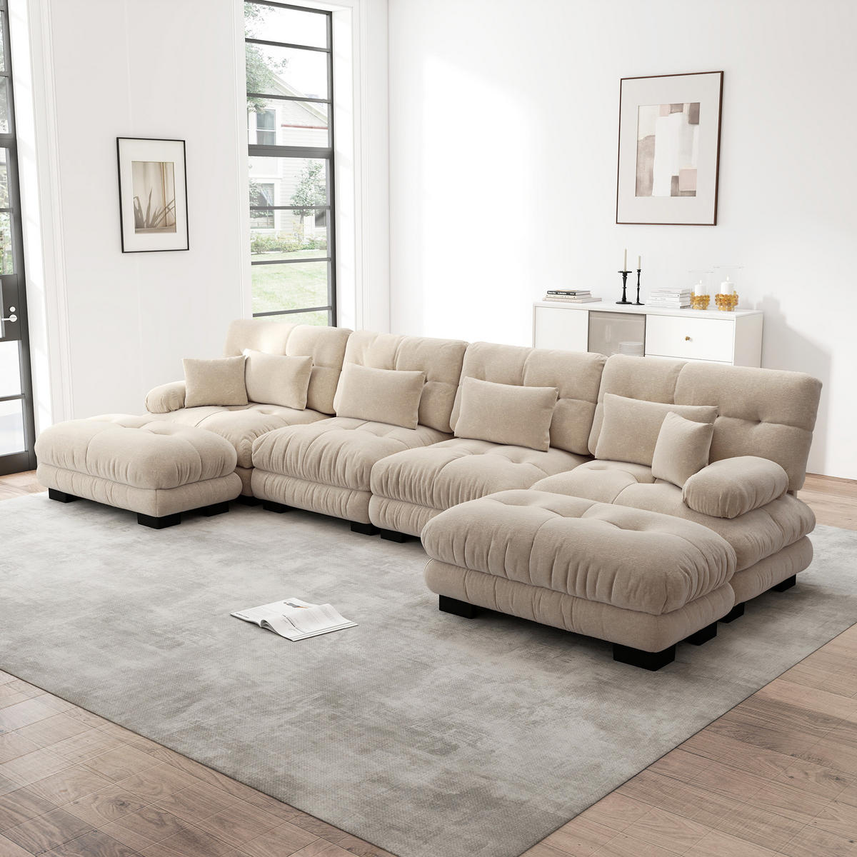 WOHNLANDSCHAFT Chenille Hellbraun mit Ottomane - Hellbraun, Textil (406/81/145cm) - WISHDOR