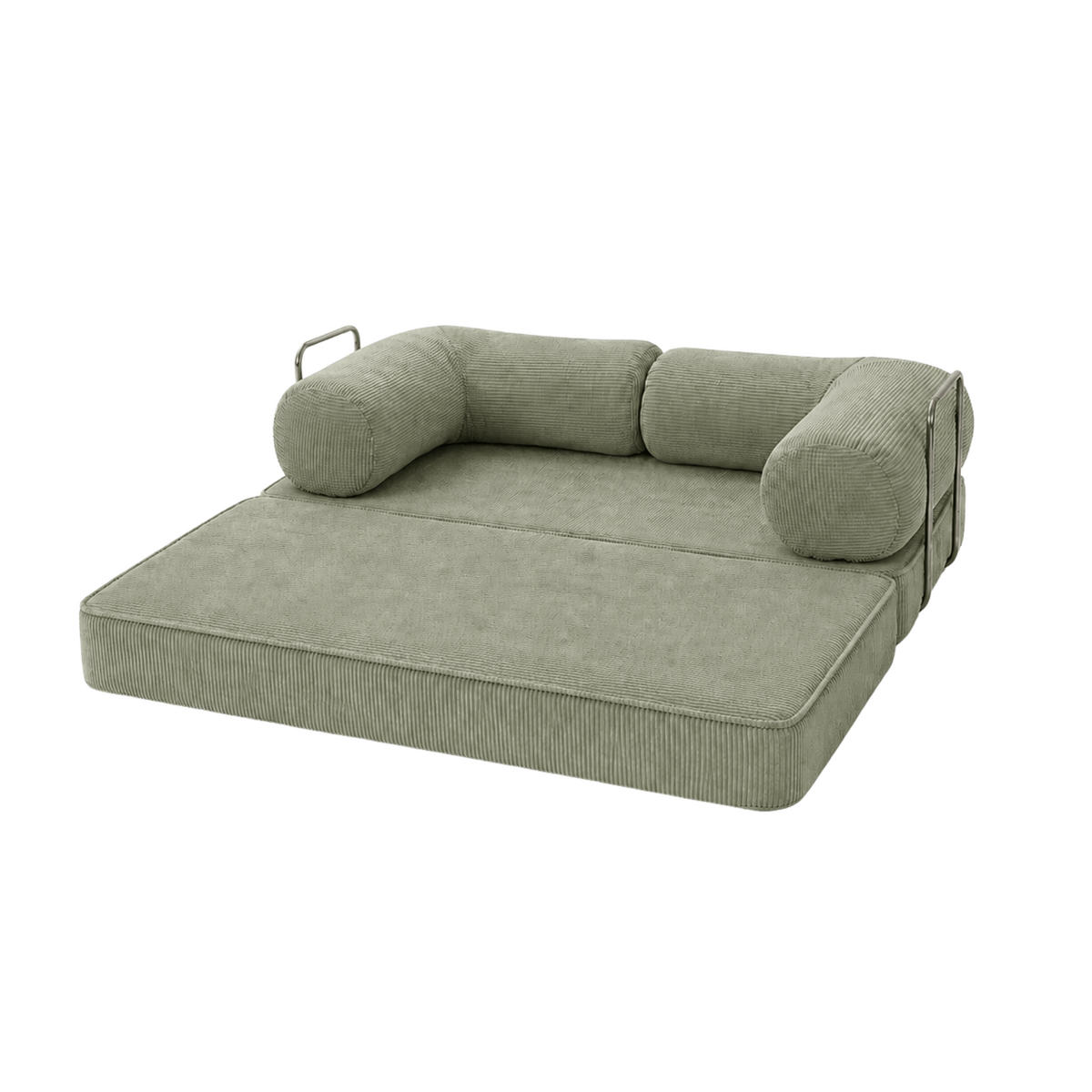 SCHLAFSOFA MIT CHROMGESTELL ausklappbar mit abnehmbarem Bezug in Olivgrün - Olivgrün, Textil (200/70/100cm) - SURB