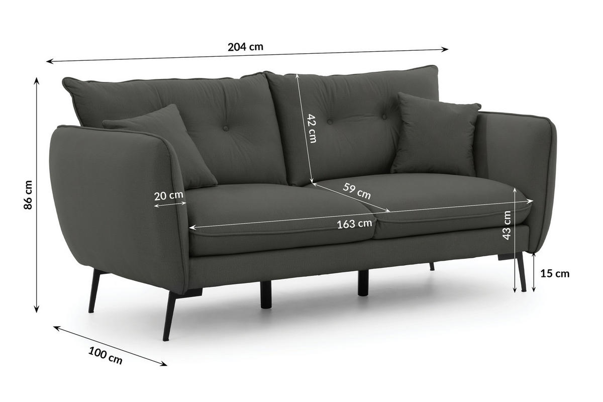 SITZGARNITUR 3+2+1 Nordloft Dunkelgrau Samt - Dunkelgrau/Schwarz, Holz/Textil (204/86/100cm) - S-Style Möbel