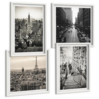 BILDER SET 4er Set - 50x50 cm & 40x60 cm Weißer Rahmen - Aussicht Paris New York Treppen - Weiß, Kunststoff (50/50cm) - TULUP