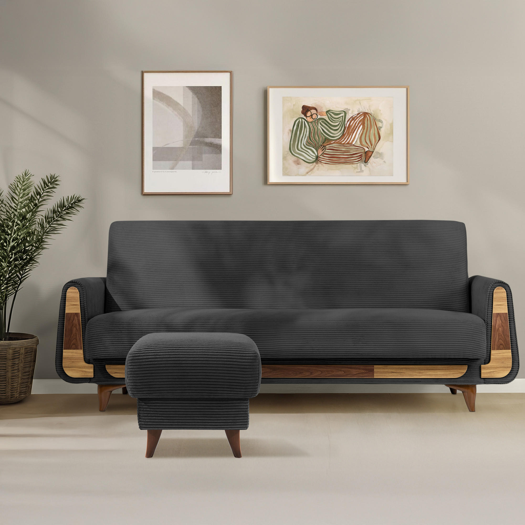 FUẞSTÜTZE GUSTAVO II, Dunkelgrau - Dunkelgrau/Braun, Holz/Holzwerkstoff (53/49/53cm) - KONSIMO®