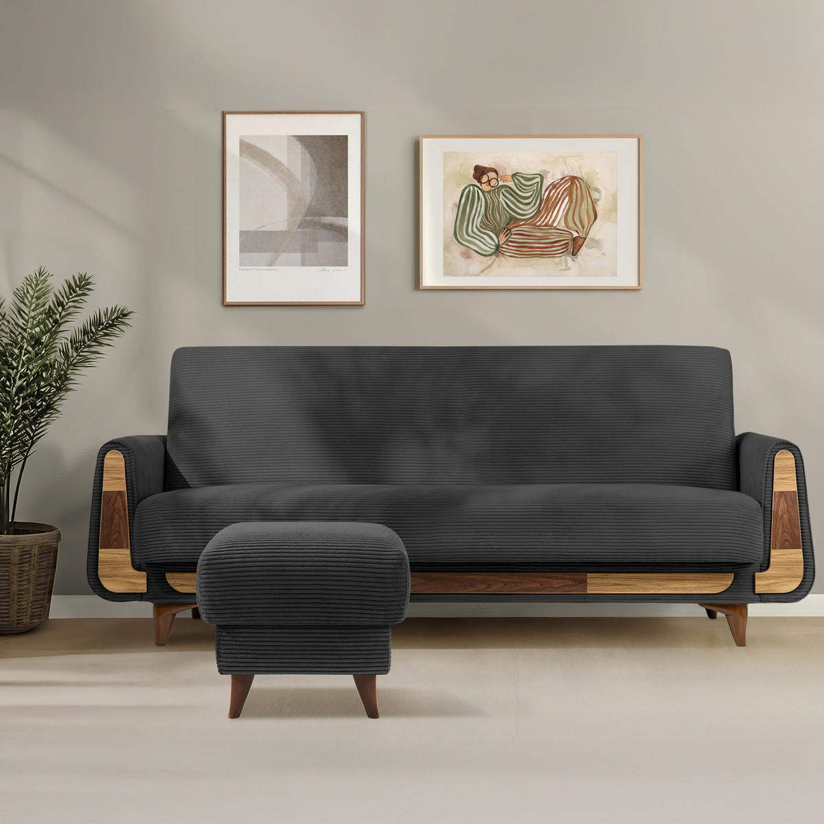 FUẞSTÜTZE GUSTAVO II, Dunkelgrau - Dunkelgrau/Braun, Holz/Holzwerkstoff (53/49/53cm) - KONSIMO®