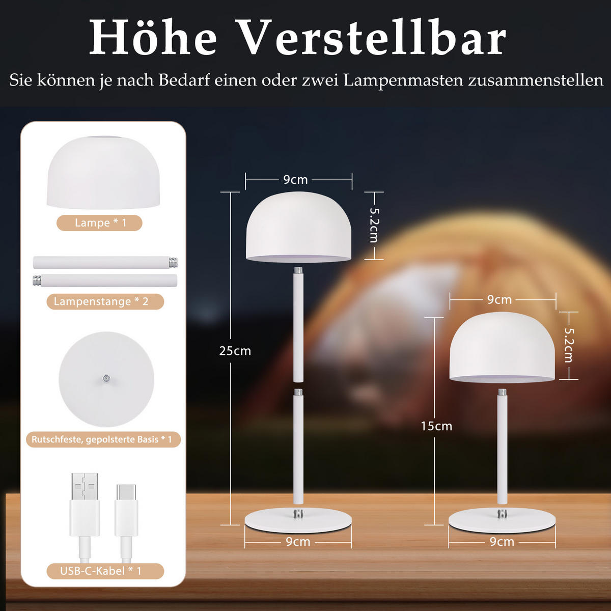 TISCHLAMPE Ozevarq 9/25/9 cm - Weiß, Metall (9/9/25cm) - ZMH