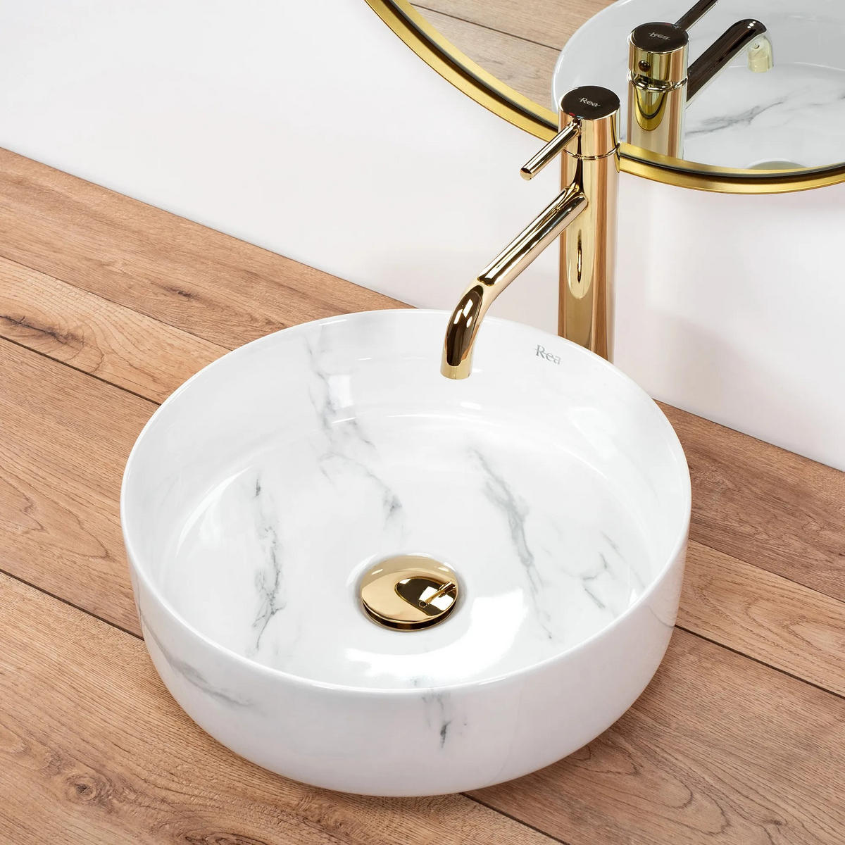AUFSATZWASCHBECKEN Rea Sami Nature Marble - Weiß, Keramik (36/11.5/36cm) - REA