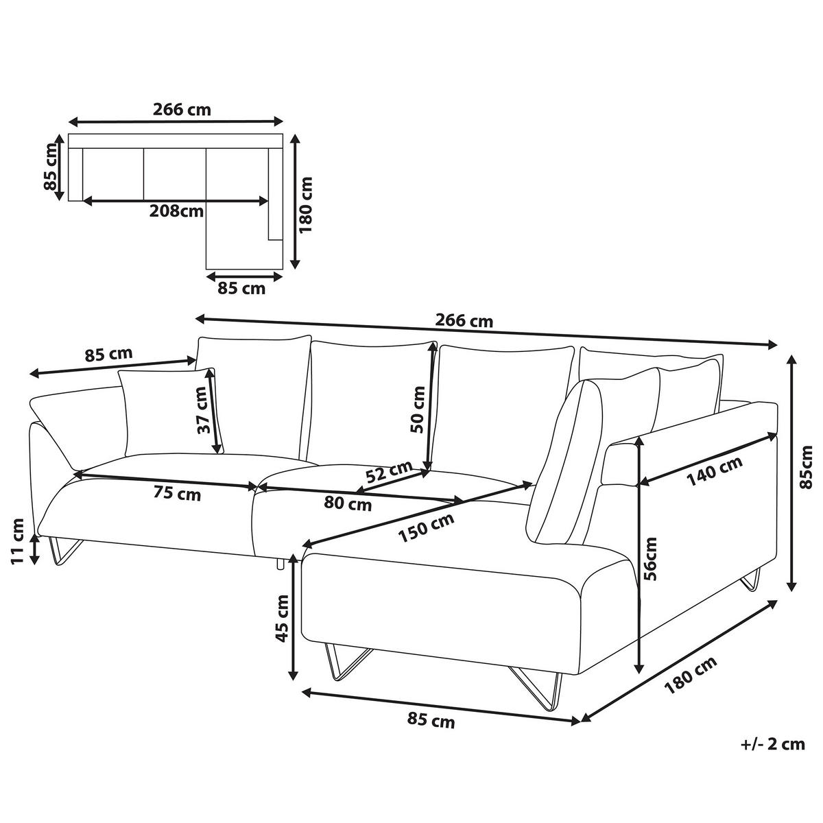 ECKSOFA Cord Grau rechtsseitig Lunner - Grau, Textil (266/180cm) - Beliani