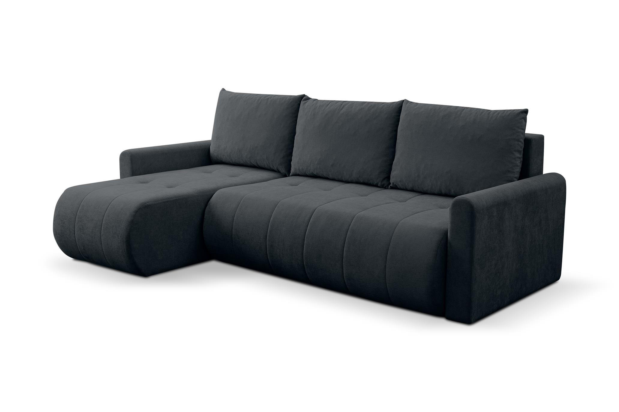 ECKSOFA Sprento Schwarz, in Chenille-Stoff, mit Schlaffunktion und Bettzeugfach - Schwarz, Holzwerkstoff/Textil (230/149cm) - Bettso