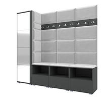 GARDEROBE NELA IX 200 cm (Modulare Flurmöbel Graphit mit Spiegel & Sitzpolster Hellgrau 32 Breite Sitzbank) - Silberfarben/Hellgrau, Holz/Holzwerkstoff (200/187/40cm) - Ravio