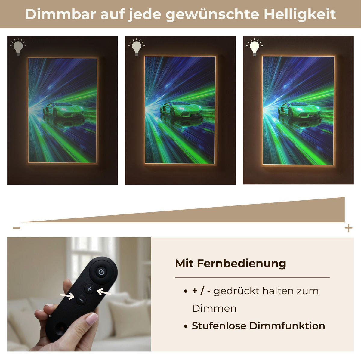 NÁSTĚNNÁ LAMPA S AKUMULÁTOREM Rychlost - Lehké - Sportovní vůz - Zelená 60x90 cm - zelená barva, kompozitní dřevo (60/90/8cm) - OnlyWow