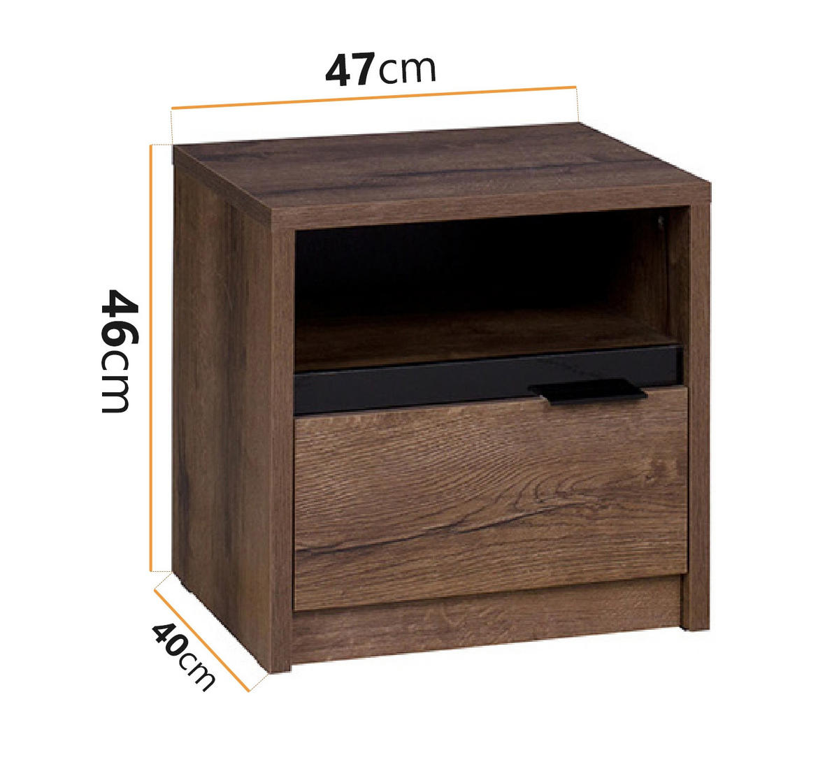 NACHTTISCH Martin 47/46/40 mit Schublade - Schwarz Hochglanz/Schwarz, Holzwerkstoff/Metall (47/46/40cm) - Ravio