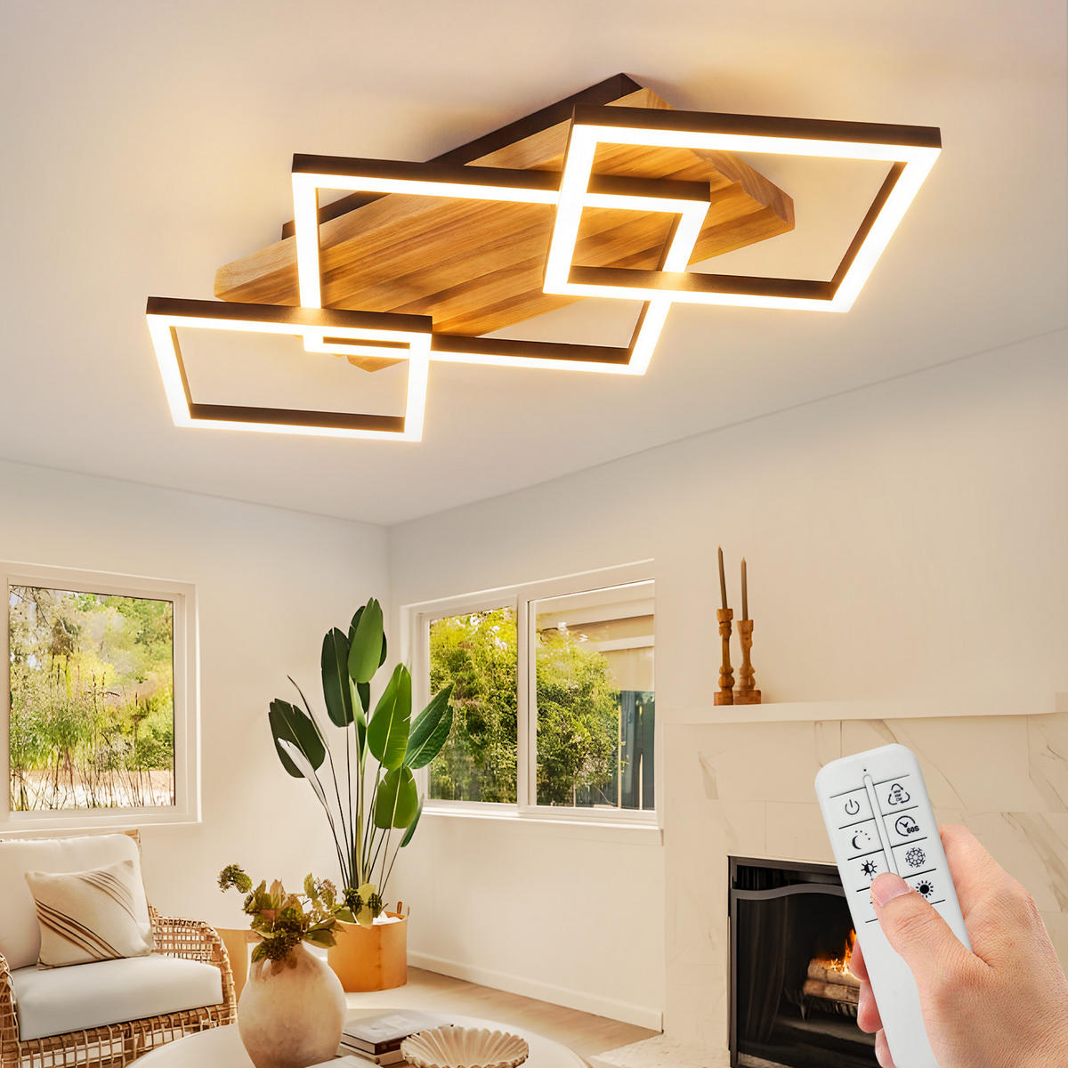 LED DECKENLEUCHTE Dravon 57/31/8.8 cm - Schwarz/Braun, Holz/Metall (57/31/8.8cm) - ZMH