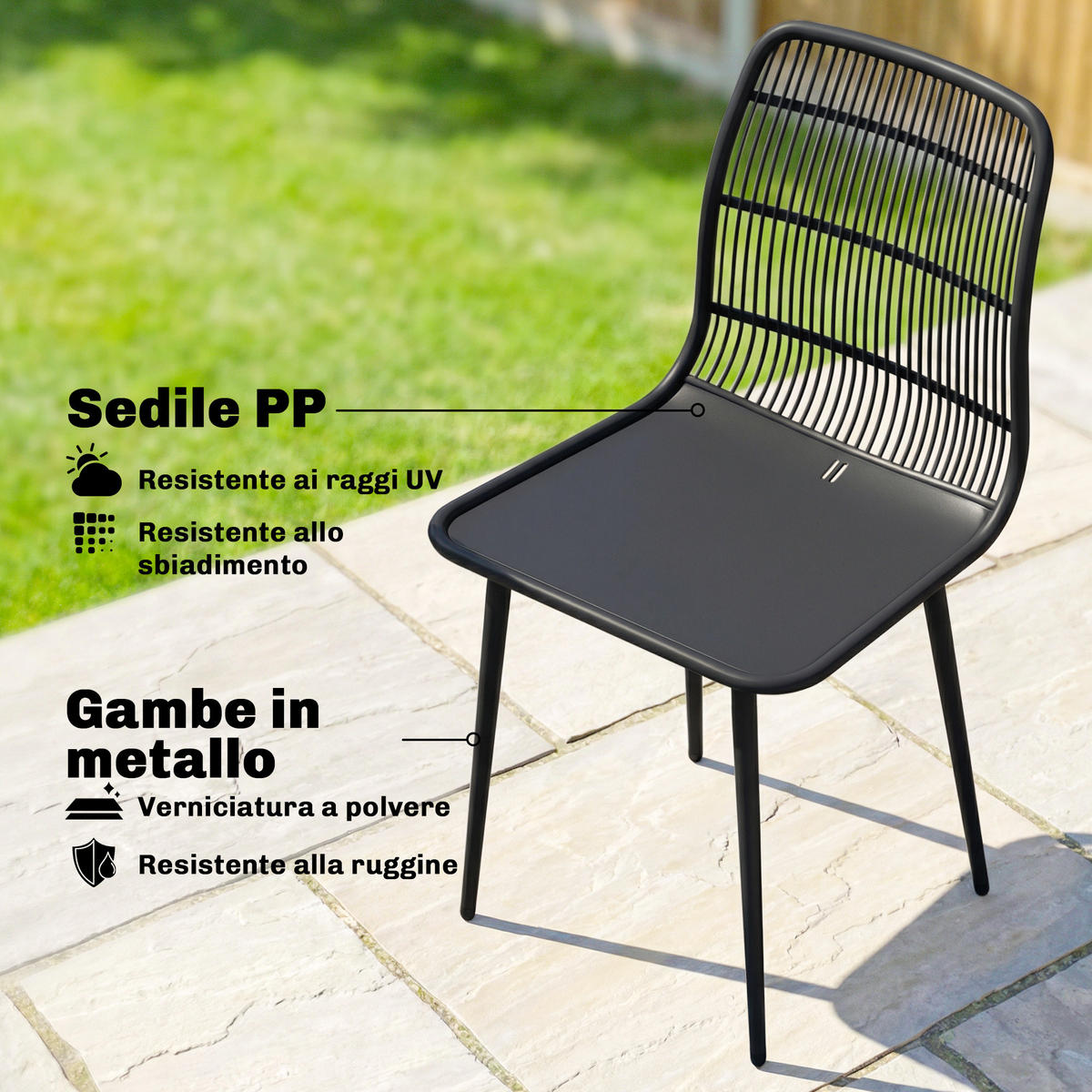 STÜHLE Schwarz 4 Stück - Schwarz, Metall (46/84.5/51cm) - GiPP