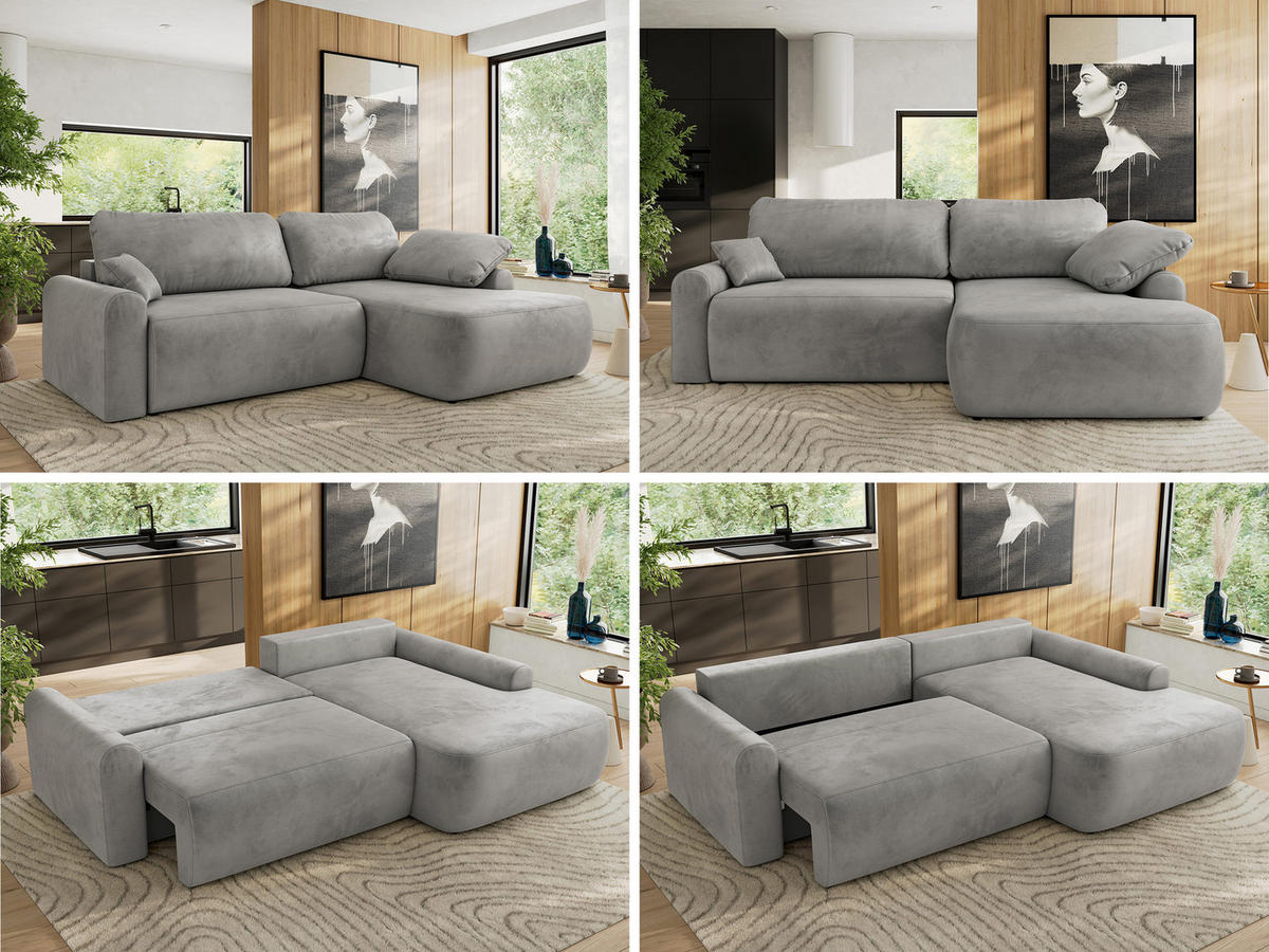 ECKSCHLAFSOFA CUBO L Hellgrau Velvet - rechts - Hellgrau/Schwarz, Kunststoff/Textil (187/273cm) - MKS