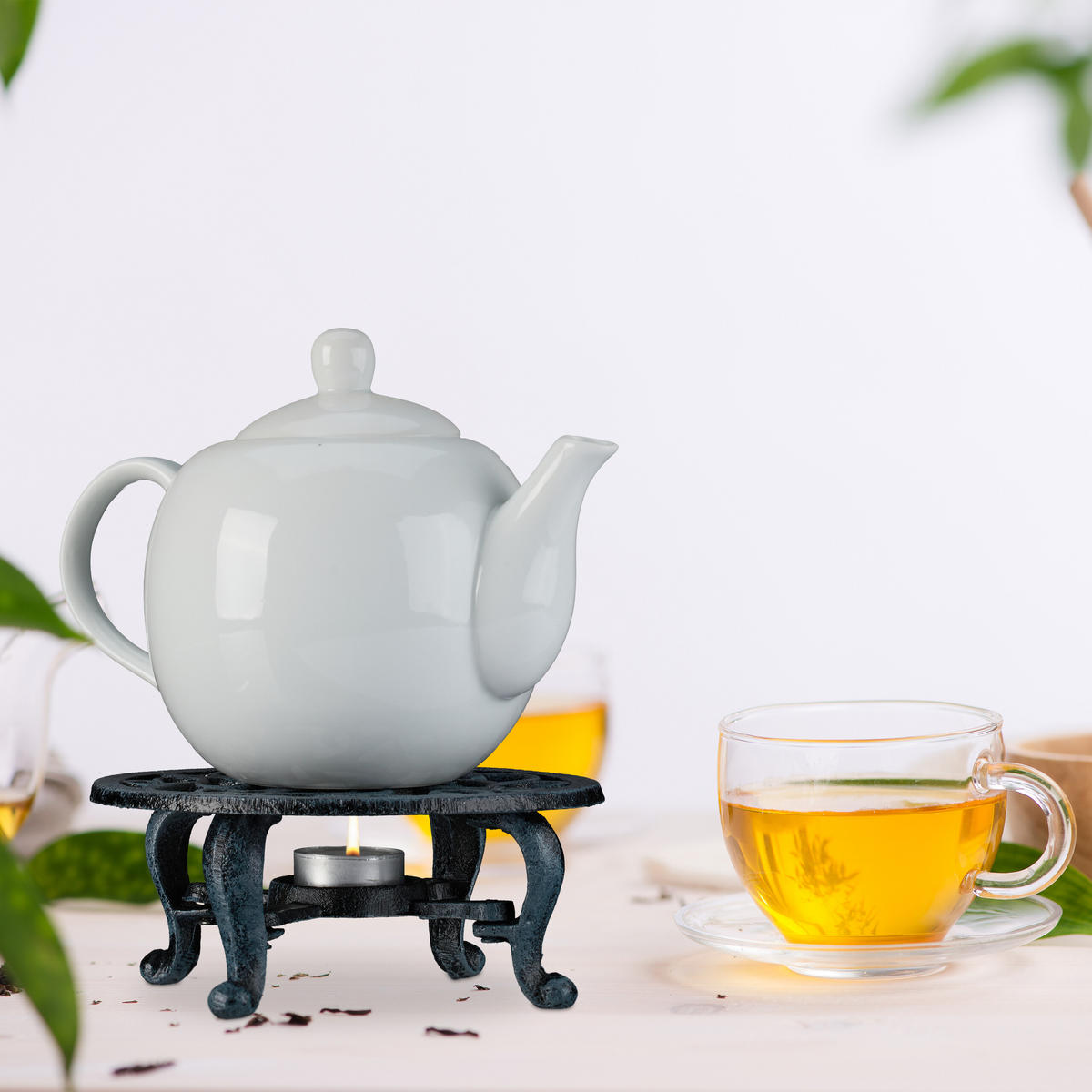 OHRIEVAČ Sivý liatina na čajovú sviečku - sivá, kov (17.3/7.5cm) - Relaxdays
