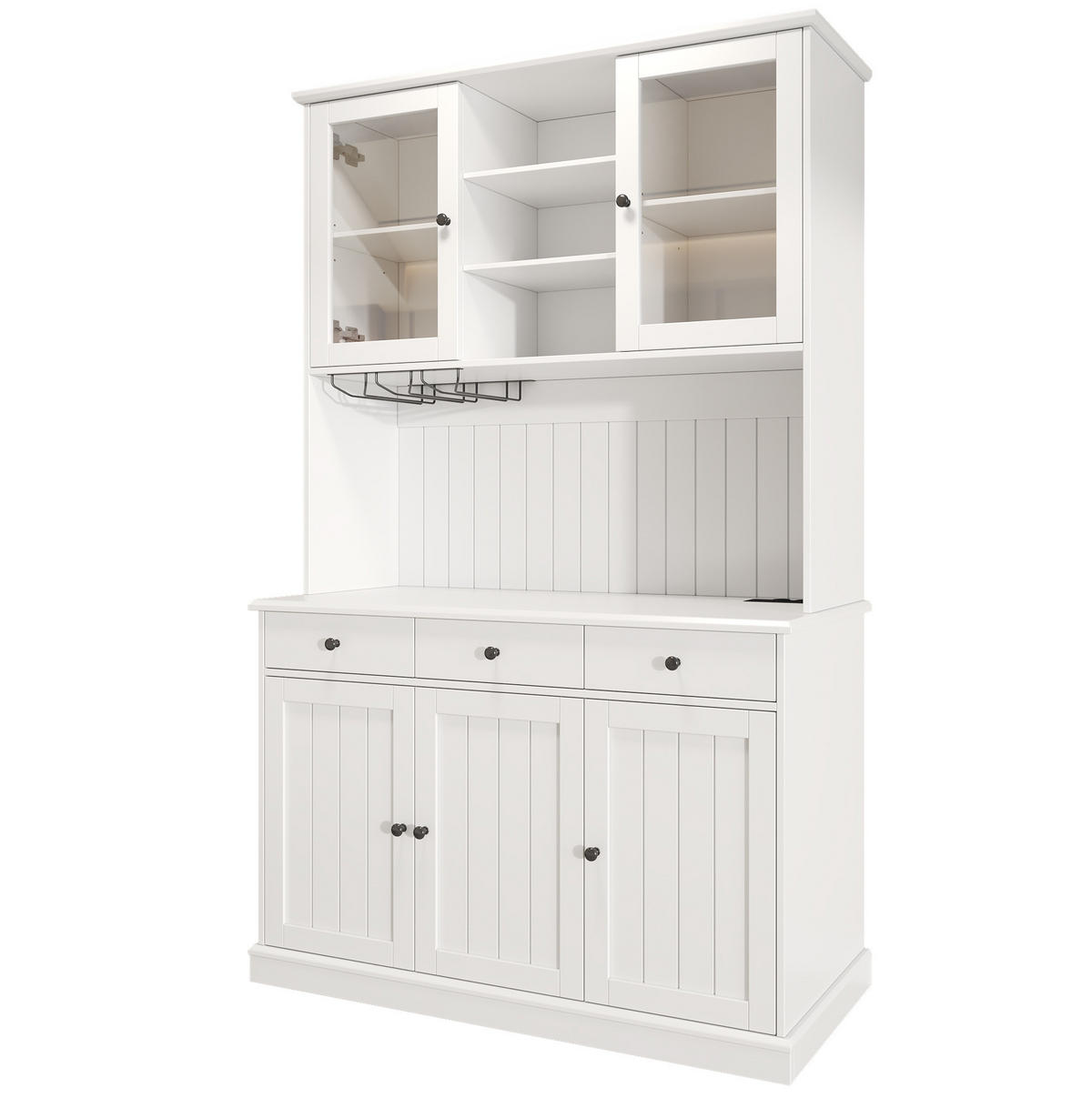 BUFFETSCHRANK aus Spanplatte 120x40x191 cm Weiß mit Glastüren, Gläserhalter und Steckdosen - Weiß, Holzwerkstoff (120/191/40cm) - IVMEU
