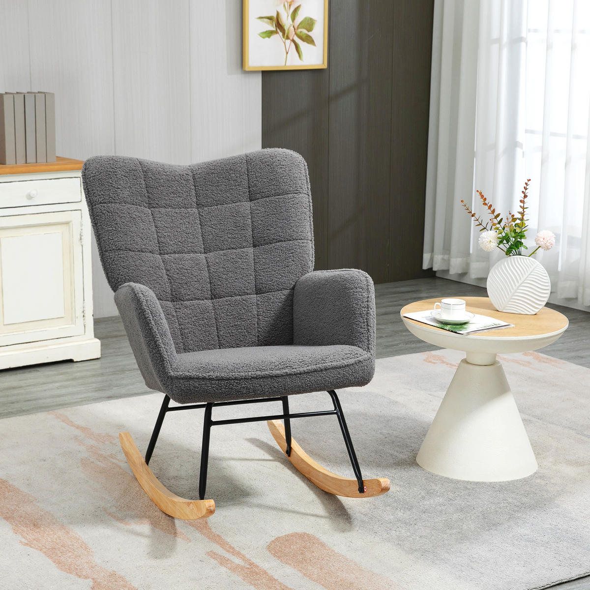 SCHAUKELSTUHL Sessel Relaxsessel bis 120 kg, Polyester, Grau 92x71x101cm - Dunkelgrau, Kunststoff (98/101/71cm) - HOMCOM