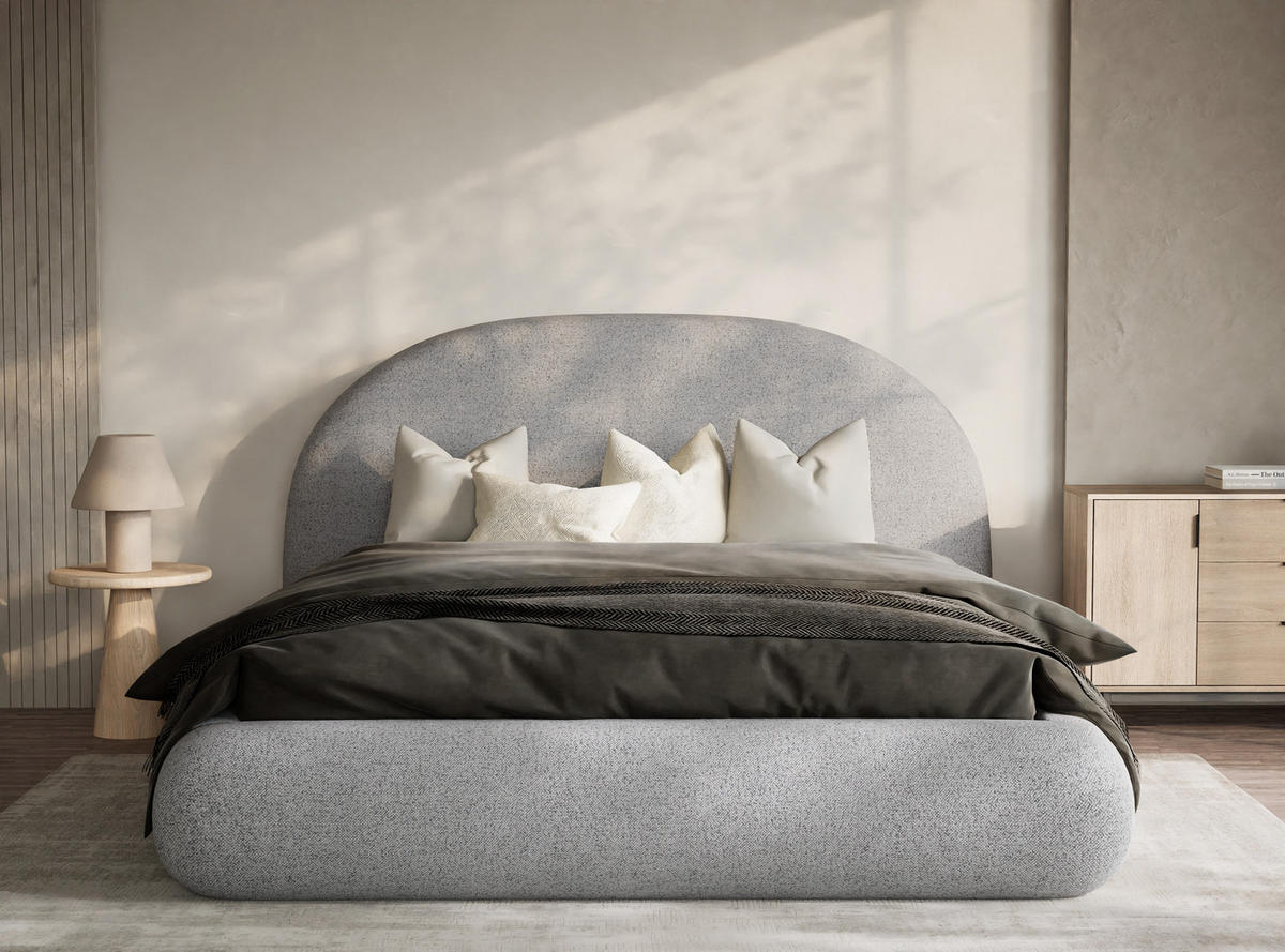 POLSTERBETT Maumere Hellgrau 180/200 cm im Webstoff - Hellgrau/Schwarz, Holz/Holzwerkstoff (180/200cm) - Maison de Reve