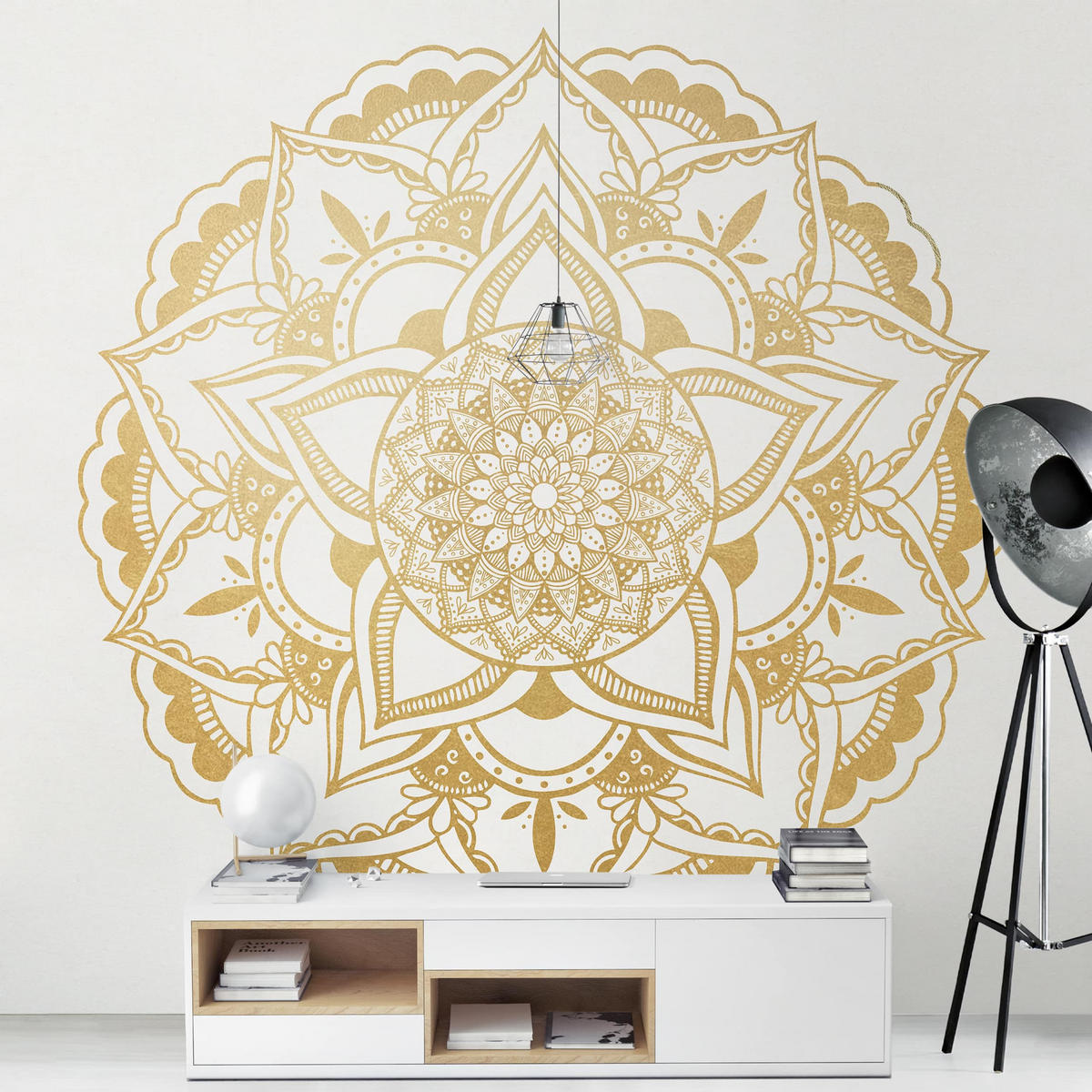 FOTOTAPETE Mandala Blume gold weiß 240/240 cm - Goldfarben, Papier (240/240cm) - Bilderwelten